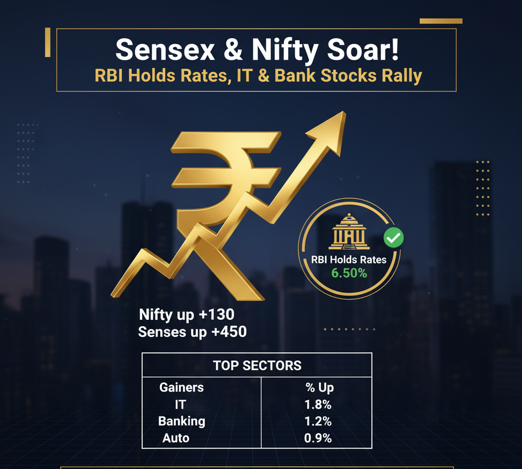 Sensex and Nifty End Week on a High Note as RBI Holds Rates; IT and Banking Stocks Lead Rally